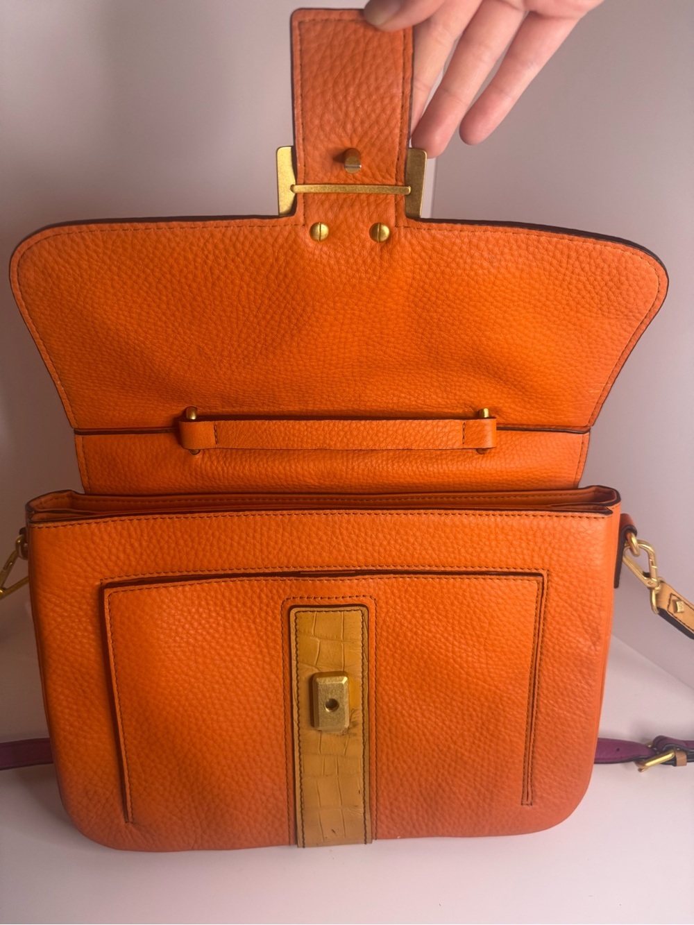 #320 MCM Limited Edition Buckle Flap Top Handle Leather Color block Two Way Bag - Picture 12 of 17